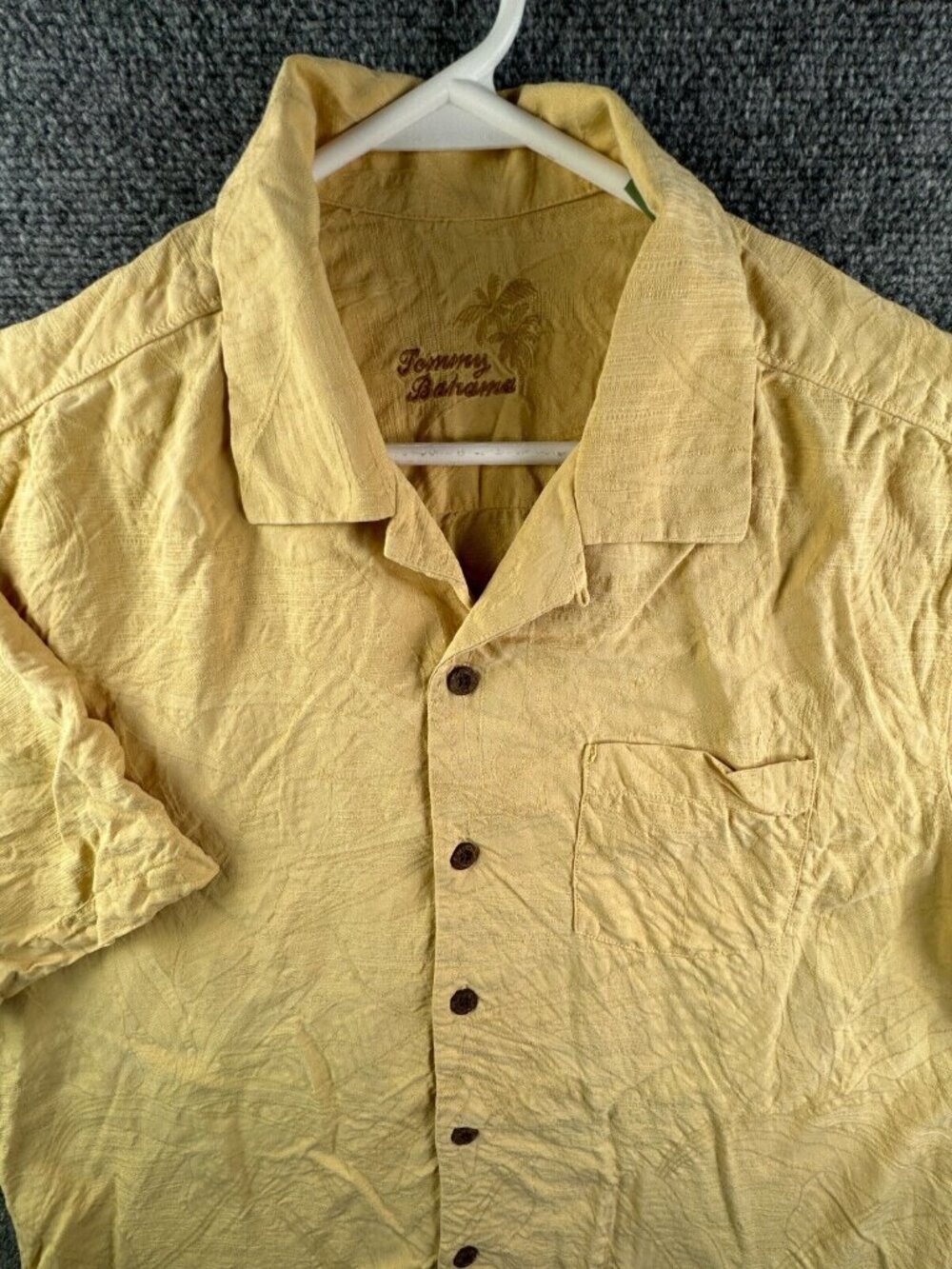 Tommy Bahama Silk Button Up Shirt Men Short Sleeve Hawaiian Floral Yellow Medium